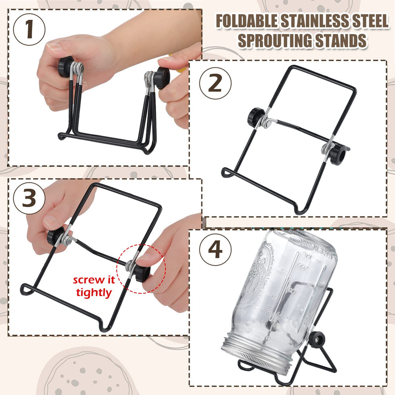 6 Pack Sprouting Lids with Stainless Steel Jar Stands, Blackout Sleeves, Kit for Wide Mouth Mason Jars, Organic Sprouts