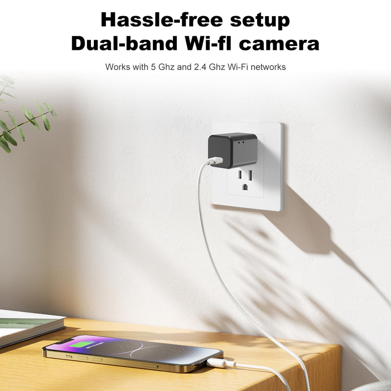 2.4G/5G WiFi Camera with Type-C Charger, 1080P HD Indoor Camera with Motion Detection, Plug-in Mini Cam for Home and Pet Care