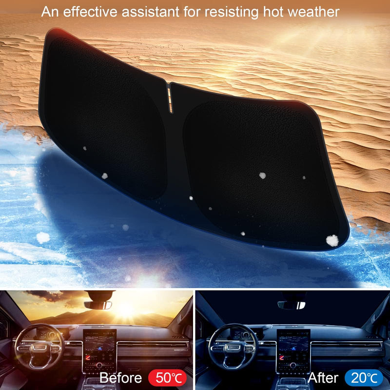 Car Windshield Sun Shade Compatible with 2025 2024 2023 2022 2021 2020 2019 GMC Sierra 1500 2500 3500 SLT, AT4, Denali Accessories Foldable Sunshade Truck Custom Windshield Sun Visor For 2019-2025 GMC Sierra 1500 2500 3500
