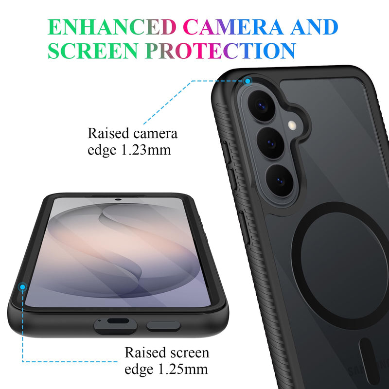 Compatible with Samsung Galaxy S26 Case, Magnetic Wireless Charging Built in Screen Protector Full Body Shockproof Slim Fit Bumper Protective Phone Cover for S26 - Black/Clear Samsung S26