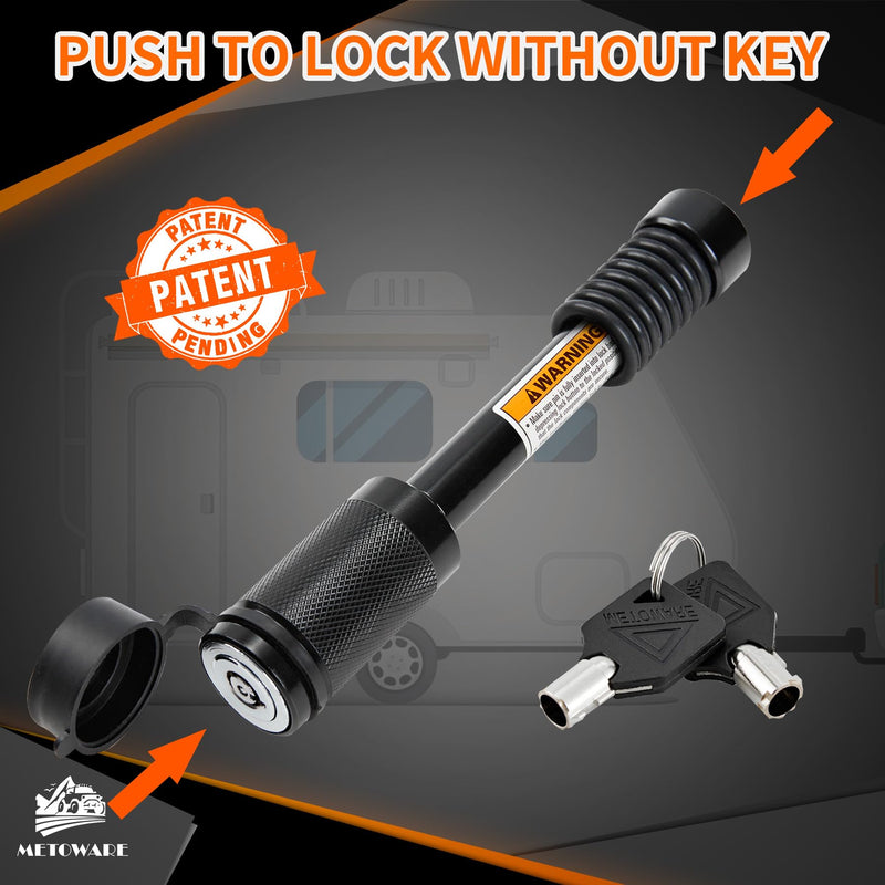 METOWARE Trailer Hitch Lock Hitch Receiver Pin Lock Fits Class III IV V and 2”- 3-1/2" Receiver with 5/8" Dia 4” Lock Pin and 8 Anti-Rattle Rubber O-Rings Receiver Hitch Lock (1 Pack) 1 Pack