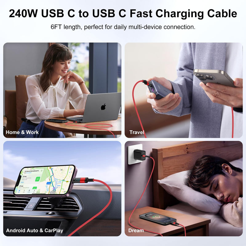 USB C to USB C 240W Samsung Charger Cable 6FT with LED Display | Super Fast Charging Android Phone Charger Cord for Samsung Galaxy S26Ultra S25FE S25Edge A17 A57 A37 A16,MacBook,iPad Red