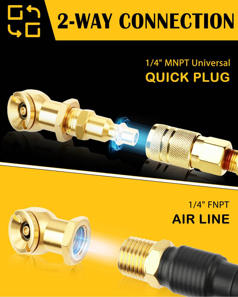 2-Pack Heavy Duty/Ball Clip Air Chuck Set, 1/4" FNPT Closed Flow Tire Chuck Inflator Nozzle, Compatible with Schrader Valves, Quick Connect Plug, Pure Brass. Ball Clip + Heavy Duty