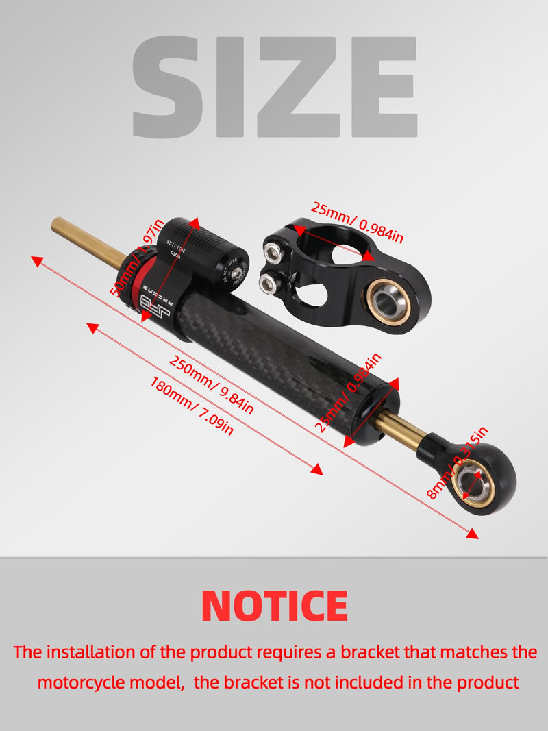 JFG RACING Motorcycle Steering Damper,10" Universal Steering Stabilizer for Most Motorcycles Street Bike Sport Bike Road Racing Bike - Carbon Fiber black Medium