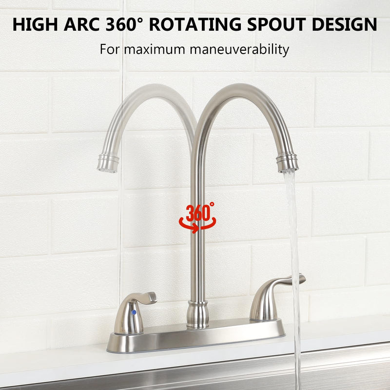 SHACO Kitchen Faucets, 13 Inch High Arc 2 Handle 8 Inch Centerset Kitchen Sink Faucet with Supply Line, 360° Rotating Spout 2 or 3 Hole Mount, Brushed Nickel, SC-KF200 Stainless Steel without Side Sprayer