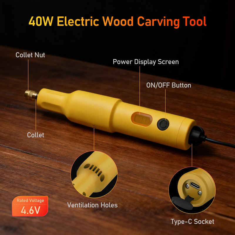 4.2V Wood Carving Kit, Cordless Electric Chisel, 40W Engraving Tool with 20 Blades for DIY Woodworking