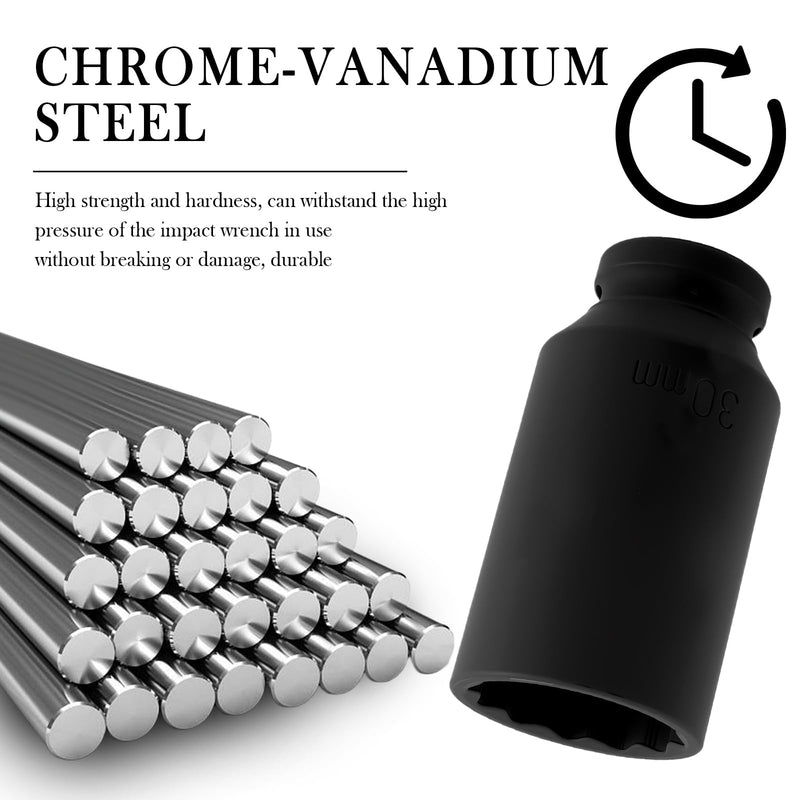 30mm Socket 1/2 Drive,30mm 12 Point Axle Nut Socket for Quick Dismantling Axle Shaft Nuts,Professional 30 mm Sockets Deep Impact Sockets Set 1/2 Drive Automotive Tools