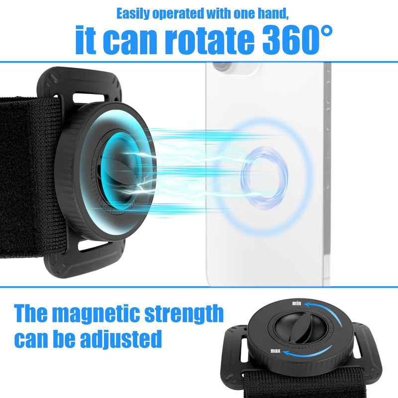 Magnetic Wristband Phone Holder, Black 360 Rotatable Magnetic Running Phone Holder Anti-Drop Wrist Phones Carrier Compatible with Iphone12-16 Series and More