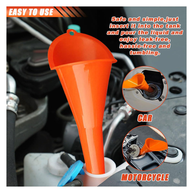 2PCS Long Neck Oil Funnels, Multi-Purpose Spill Saver Funnel, Plastic Funnel for Filling Automotive Oils Lubricants Engine Oils Water Diesel Fuel Kerosene and Other Liquids (2 Orange) 2 Orange