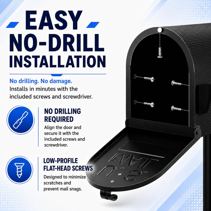 6 1/4" W x 8 1/4" H,Mailbox Door Replacement Panel, Black Galvanized Steel Snap-in Front Door with Flat-Head Screws, Easy No-Drill Kit for Standard Residential Curbside & Brick Mailboxes 6 1/4" W x 8 1/4" H