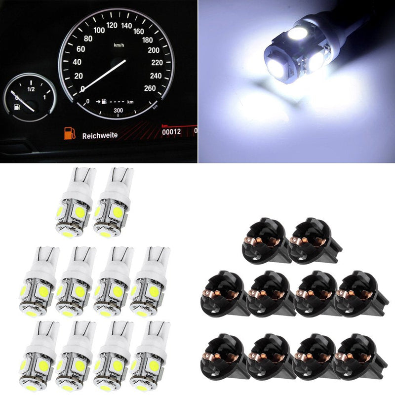 cciyu (10) T10 5-5050-SMD PC194 LED Bulb Instrument Panel Cluster Dash Light Twist Lock Socket (white) white