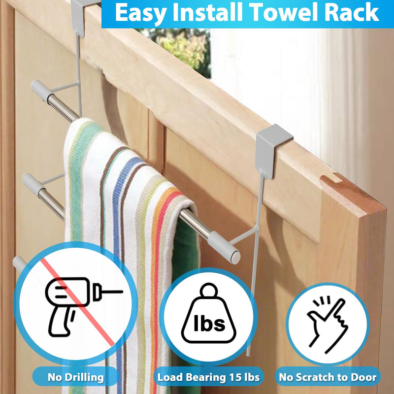 Over The Door Towel Racks for Bathroom, No-Drill Behind Door Organizer, 3-Tier Metal Towel Holder, Glass Shower Room Door Hanger Towel Bar for Hanging, Drying, Renter Friendly Space Saver, Anti-Rust