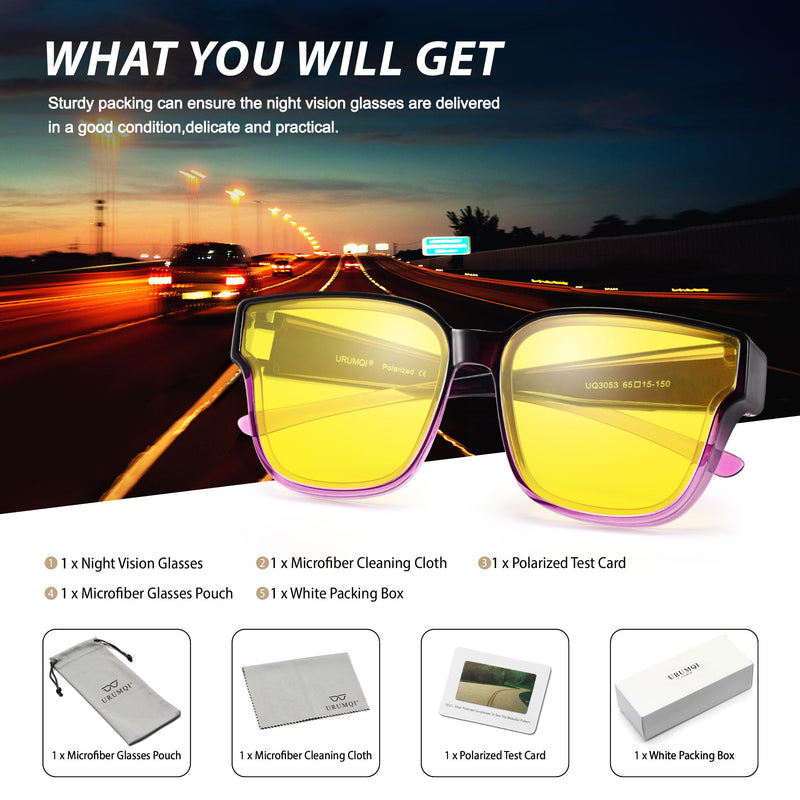Oversized Polarized Night Driving Glasses Fit Over Glasses Unisex | Oversized Polarized Night Vision Lenses, Anti Glare Yellow Fit Over Prescription Glasses, Ideal for Night Driving B05 Gradient Purple Frame/Night Vision Lens