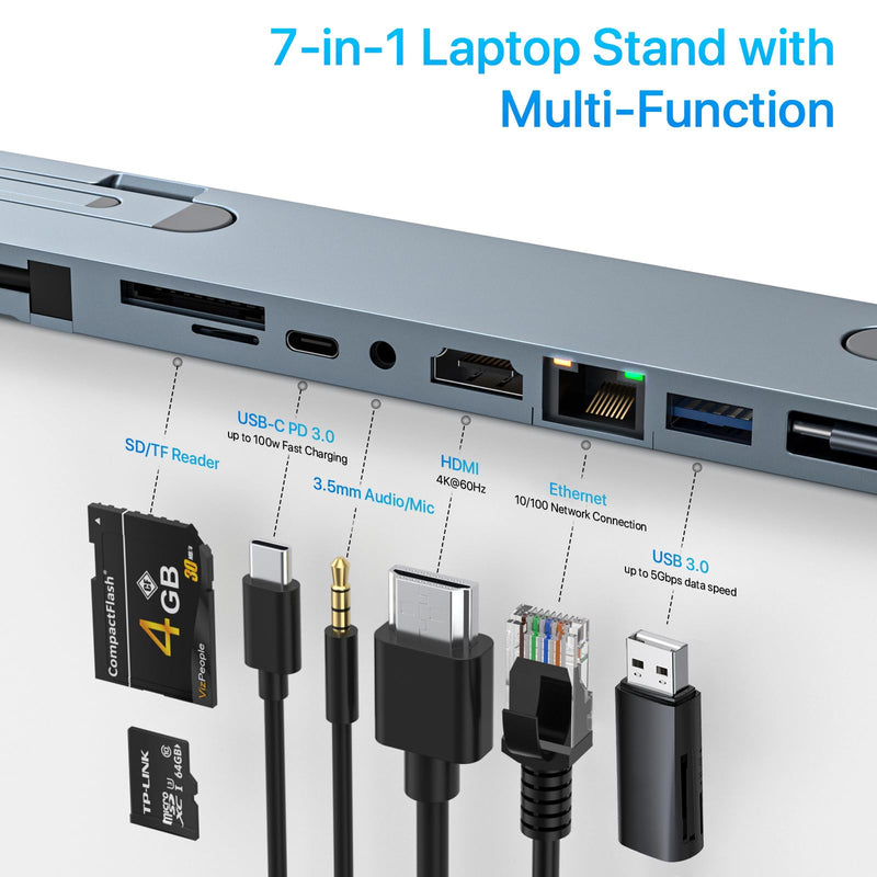 USB C Laptop Docking Station Stand, USB C Hub 7 in 1 Multiport Adapter with 4K HDMI, Gigabit Ethernet, USB A 3.0, PD 100W Charge, Universal Docking Stations for MacBook Pro/Air/Dell/HP/Surface/Lenovo