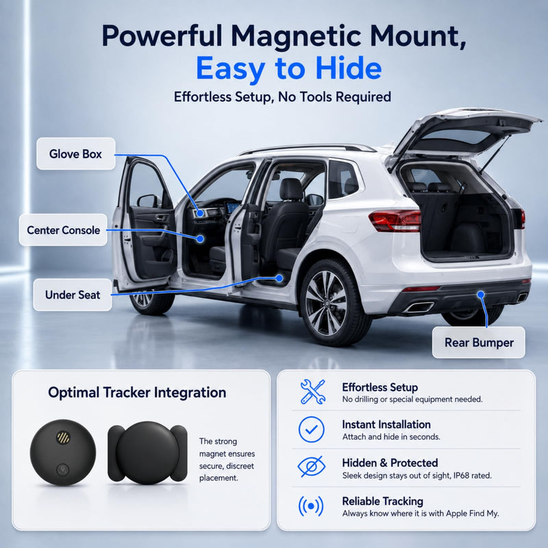 Yinnovy Tracker Device for Vehicles, Real-Time Tracking, No Monthly Fee | GPS Tracker for Vehicles, No SIM Card Needed, Works with iOS Find My, IP68 Waterproof, Magnetic GPS Locator