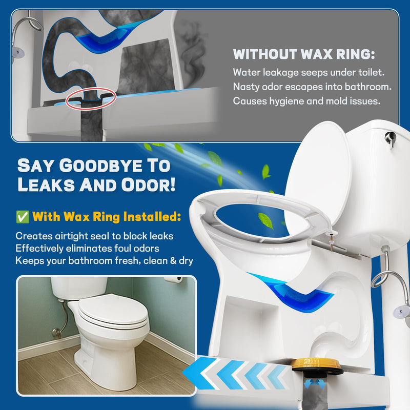 NEEXAN Extra Thick Toilet Wax Ring Kit with Brass Bolts and Caps, 2-Pack | Extra Thick Wax, Brass Bolts Included, Fits 3-inch and 4-inch Drains, Leak-proof Seal. 14