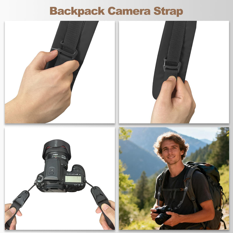 YFWE Adjustable Camera Neck Strap, Soft Neoprene Shoulder Belt with 4 Connection Ways, Anti-Slip Camera Strap for DSLR, Mirrorless & Camcorder, Travel & Outdoor Photography Gear Black