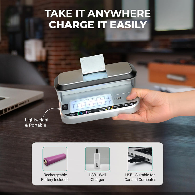 K440 Ultraviolet Counterfeit Bill Detector, Magnetic Ink Sensor, Backlight for Watermark Detection, Built-in Magnifier for Money, Credit Cards and IDs K440