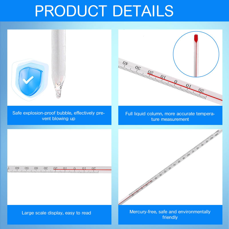 Relaxweex 10 Pcs General Purpose Lab Thermometer 12 Inch Total Immersion Glass Liquid -20 to 150℃ Liquid in Glass Thermometer for Laboratories, Universities, Food and Beverage Processing, Clear