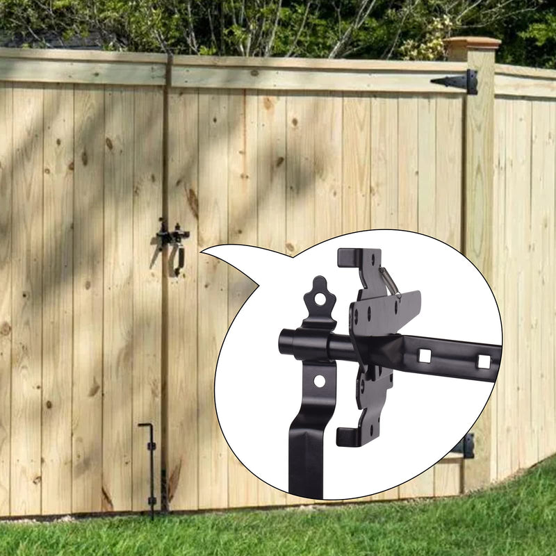 Gate Latch for Wooden Fence, Heavy Duty Self Locking Gate Latch with Handle for Pool/Garden Gate Safety Latch, Gate Hardware Kit for Vinyl/Wood Fence, Black Finish