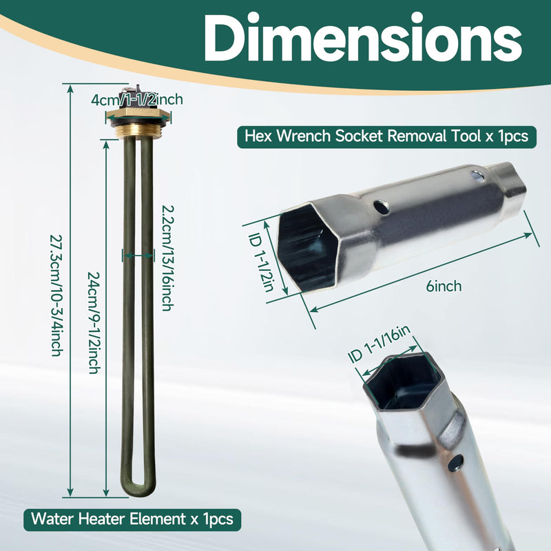 Replacement 520900 RV Water Heater Element for Suburban for Atwood 6-10 Gallon SW4DE SW6DE SW6DEL SW10 SW10DE SW10PE SW12DE SW12DEL Models with 1-1/2 in x 1-1/16 in x 6 in Wrench Socket 520900 with Socket