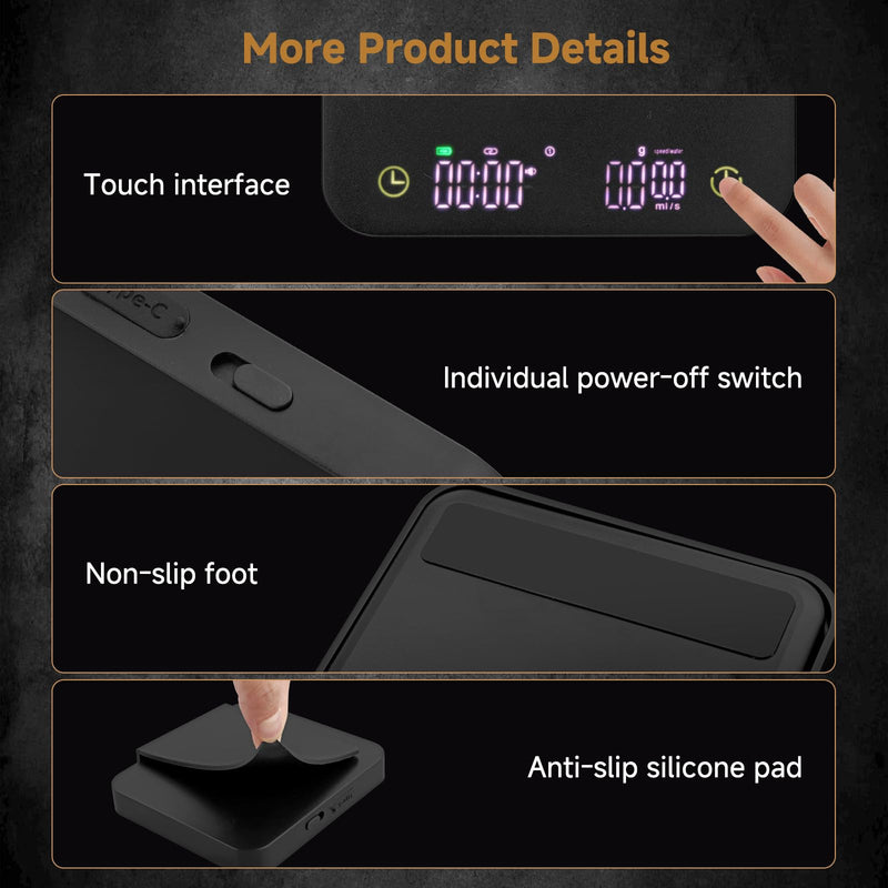 Mini Coffee Scale with Wirelss Magnetic Display, 3kg/0.1g Espresso Scale with Flow Rate Display, Portable Digital Coffee Scale with Multiple Mode Timer for Espresso, Pour-Over Scale with Wireless Display