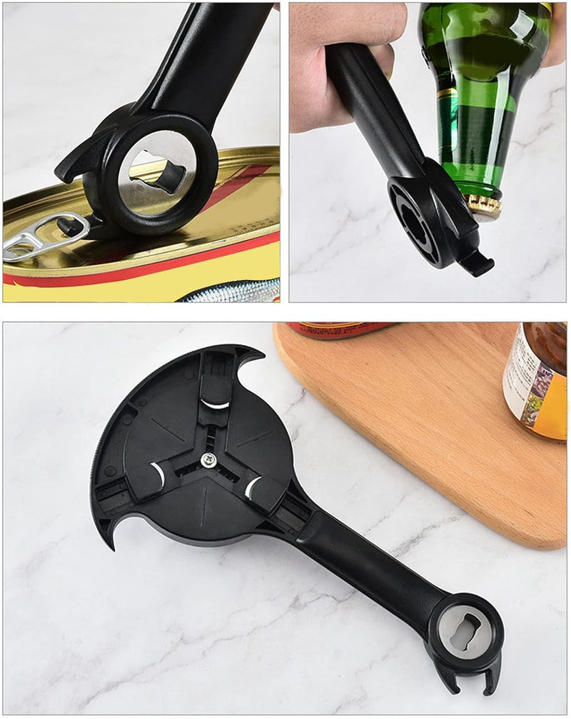 Can Opener Multifunction,Jar Opener for Weak Hands,Kitchen Beer bottle Opener Portable 3-in-1 Bottle Opener Can Opener Tool Innovative Gadget Get Lid Off Easily (BLACK)