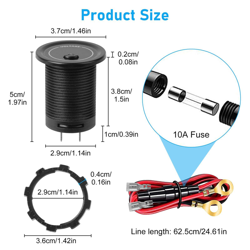 Linkstyle Battery Voltage Meter, Waterproof Voltmeter Gauge 12V, DC Volt Meter 12 Volt, LED Digital Voltmeter, Round Battery Monitor with Low Voltage Alarm black