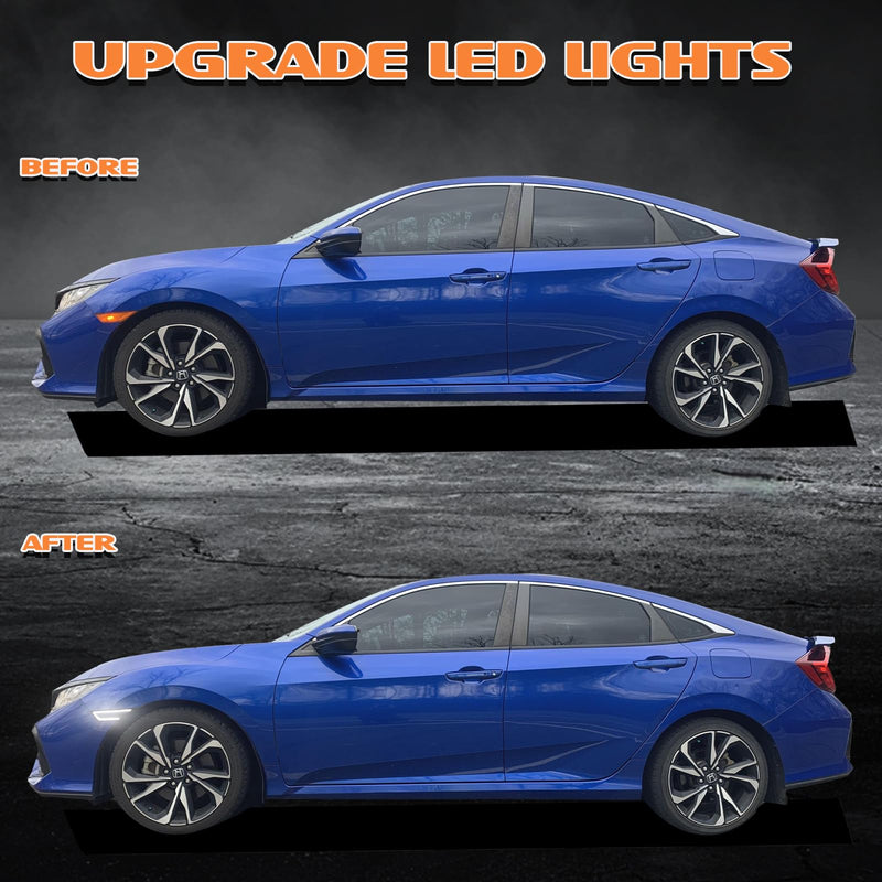 White LED Side Marker Lights for Honda Civic 2016-2021 10th Gen Civic Sedan Coupe Hatchback, Front Bumper Fender Turn Signal Reflector Daytime Running Lights, Smoked Lens 2PCS