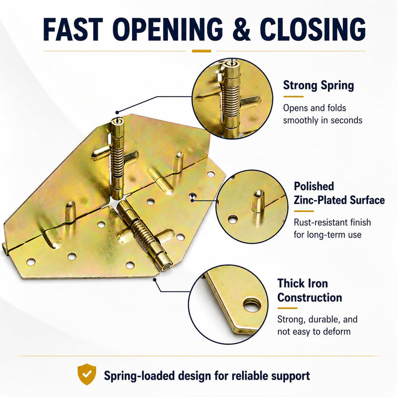 4Pcs Drop Leaf Table Support Folding Table Hinge 180°Folding Cross Spring Hinges with Mounting Screws