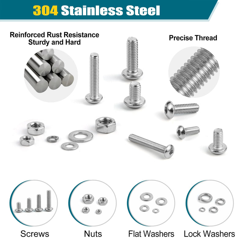 SATANTECH 1625Pcs M2 M3 M4 M5 Metric Screw Assortment,304 Stainless Steel Metric Bolts and Nuts Assortment Kit,Hex Socket Button Head Metric Machine Screws with Flat and Lock Washers Silver Hex Button Head Screw kit