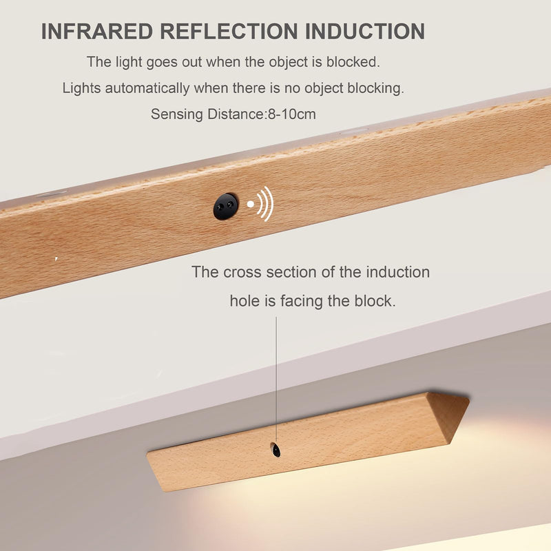Under Cabinet Lights, Smart Night Light Cabinet Light Drawer Lights Wireless Battary Powered (Beech Wood 2PCS) Beech Wood 2PCS