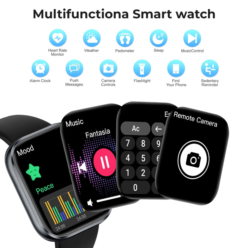 Smart Watch for Men Women, Bluetooth Call&Message Notifications, 1.83" HD | Fitness Watch for iPhone & Android, 110+ Sport Modes, Heart Rate&Sleep Monitor, IP68 Waterproof Fitness Tracker, Pedometer Black