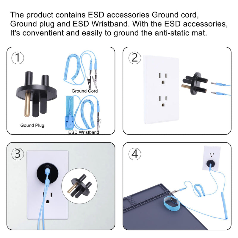 Premium Heat Resistant 932°F 20.9" x 13.5" Magnetic Anti-Static Mat with Grounding Accessories, HPFIX ESD Safe Electronics Work Mat for Computer Cell Phone Laptop Repair HPESD15