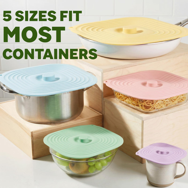 Microwave Splatter Cover for Food, 5 Pack Silicone Reusable Lids, Airtight Suction Covers for Bowls Cups Pots Pans Skillets, Heat Resistant BPA-Free, Microwave Oven Fridge Dishwasher Safe 5 Pcs