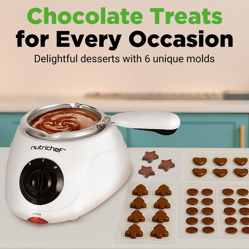 NutriChef Electric Fondue Pot | 25W Chocolate Melting Warmer | 8.8 Oz Capacity | Keep Warm Dipping Function & Removable Pot | Perfect for Melting Chocolate, Butter & Cheese | White One Size