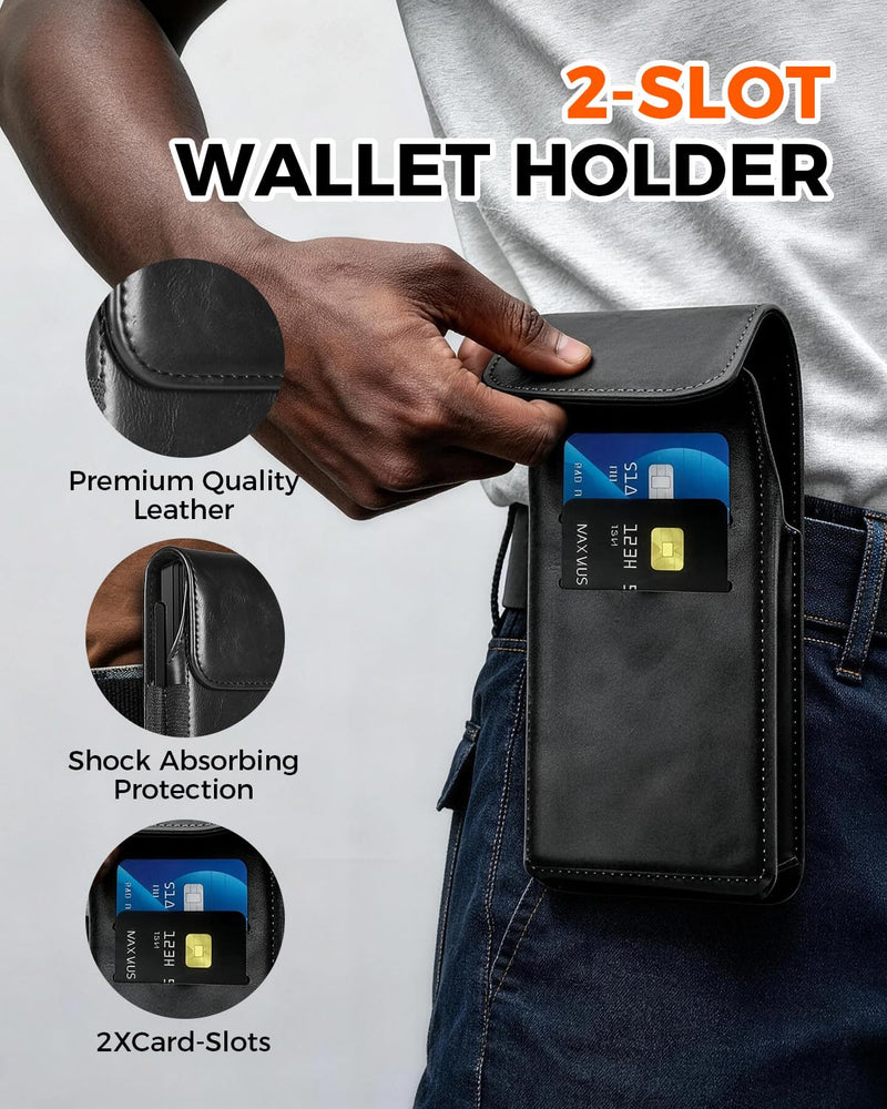 NINKI Belt Clip Holster for Samsung Galaxy Z Fold 8 Ultra 7 6 5 4 3 2 Bag with Card Holder & S Pen Slot & Stylus, Leather Cover Waist Holder Pouch for Samsung Z Fold 8 Ultra Case Holsters Belt, Black Galaxy Z Fold Holster