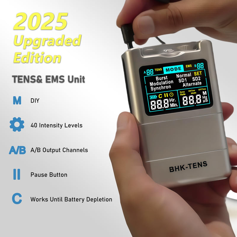 2025 TENS EMS Unit Muscle Stimulator for Back Pain Relief, Upgraded Color LCD TENS Machine for Chronic Pain, Muscle Relaxation, Home Use. with 8 Customizable Pulse Modes, 8 TENS Pads, 40 Intensitys 800 Silver
