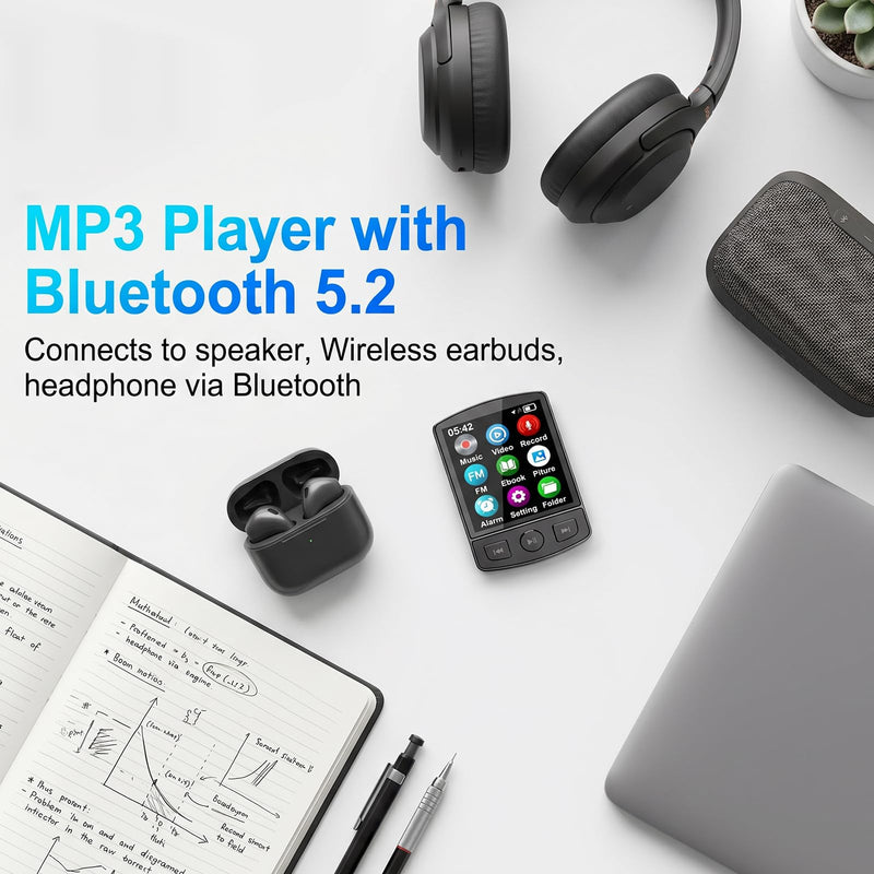 Fohil 64GB MP3 Player with Bluetooth 5.2 and Built-in Clip | HiFi Audio, 128GB TF Card Expansion, FM Radio and Recording, 1.2 oz Compact Design, E-Book Reader and Speaker 64.0 GB