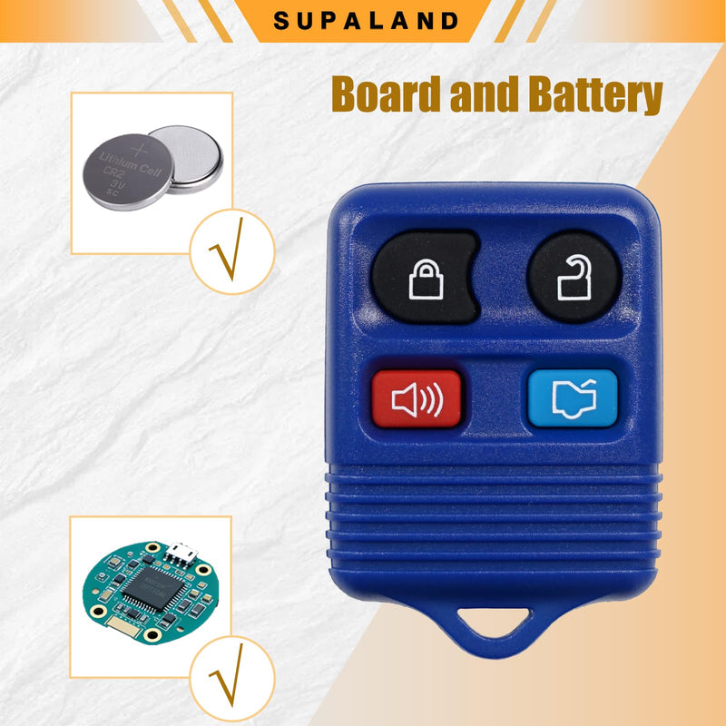 SUPALAND Key Fob Keyless Entry Fits for Ford Mustang Focus Taurus Escape Lincoln Town Car Expedition Explorer 1999-2014 Remote Control Replacement CWTWB1U311 4 Button Blue 2PCS