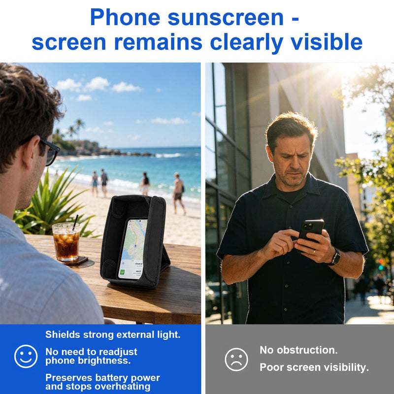 BOXOB Phone Sun Shade Protector, Including Storage Bag & Strap (Black) | Foldable Cell Phone Sun Shade Sunshade Nylon Polyester Sun Glare Shield Cover Protects for Outdoor Travel Accessories