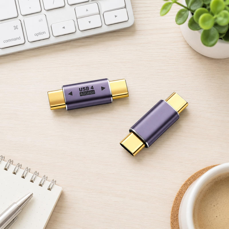 2 Pack USB C Male to Male Adapter Type C Coupler Extender Support 40Gbps Data 100W Fast Charging Video for Laptop Phone and TypeC Devices