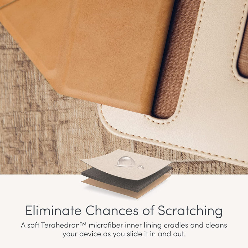 Moshi Muse 14 inch Laptop Sleeve Bag Compatible with 13”/14" MacBook Air, MacBook Pro M1/M2 2018-2022, Adjustable Stand and Expandable Storage, Ultra-Slim Premium Leather Laptop Case, Seashell White