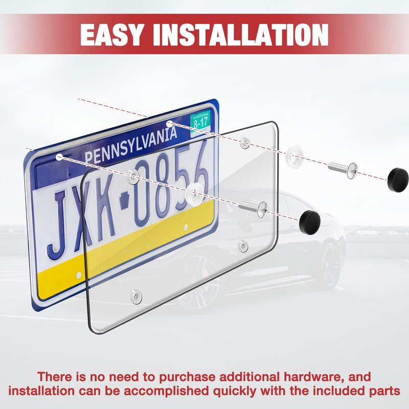 License Plate Protector 2 Pack, Clear License Plate Cover 12.08 * 6.02’’ Universal, Plate Cover for Car Plastics, Car Frame Cover Shield with Screws Transparent Spacers Screw Caps by XIOGZAXI Style A