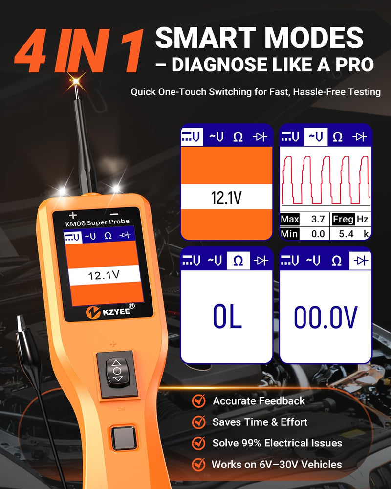 KZYEE KM06 Essential Power Circuit Probe Kit, 4-Mode Automotive Electrical Tool for 8–35V Systems, Stable Voltage & Continuity Check, Safe Component Activation for DIY Repairs