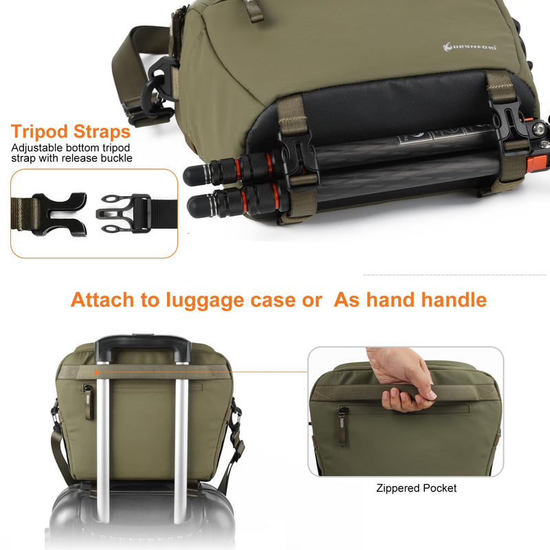 Camera Bag Crossbody Waterproof Sling Purse Case Small Photography Shoulder Messenger Bag Backpack with Tripod Holder for DSLR SLR Mirrorless Camera Green