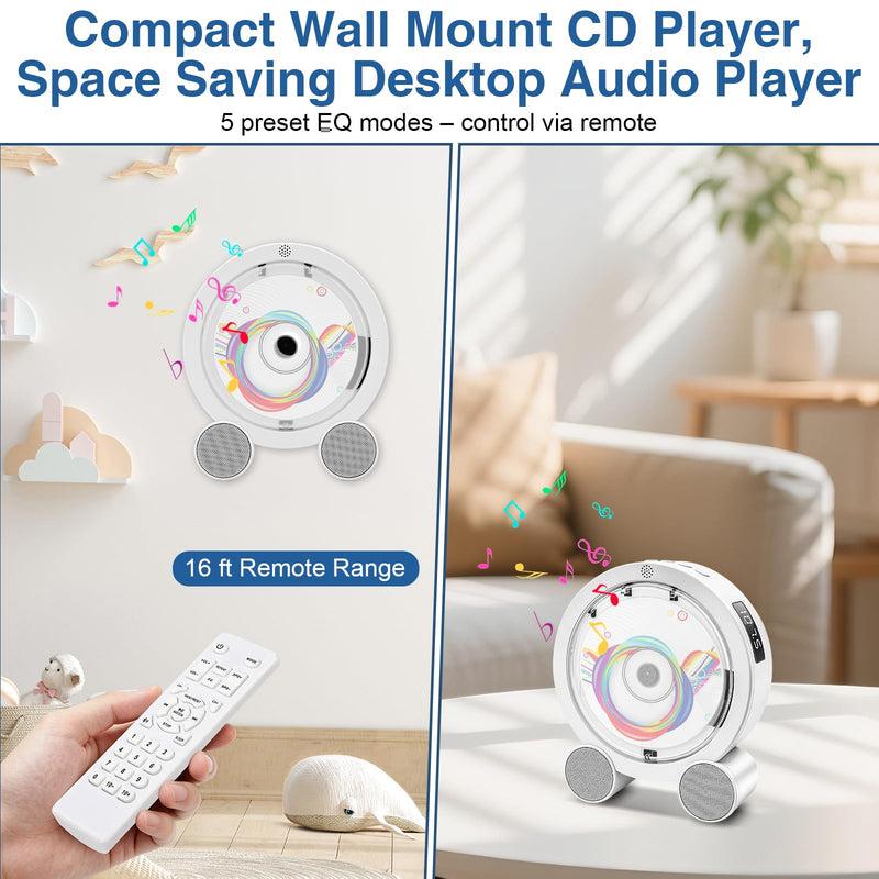 Portable CD Player with Bluetooth, Boombox Built-in 4000mAh Rechargeable Battery, FM Radio, 5 EQ Modes, Remote Control, Sleep Timer, AUX/USB – Compact Portable Radio, Great Gift for Kids, Family