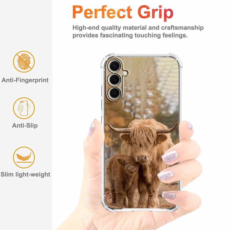 Case for Samsung Galaxy S26 with Cow Design,Cute Highland Cattle Family Pattern,Clear Slim Soft TPU Bumper Phone Cover,6.3”(Cow,Sx26)