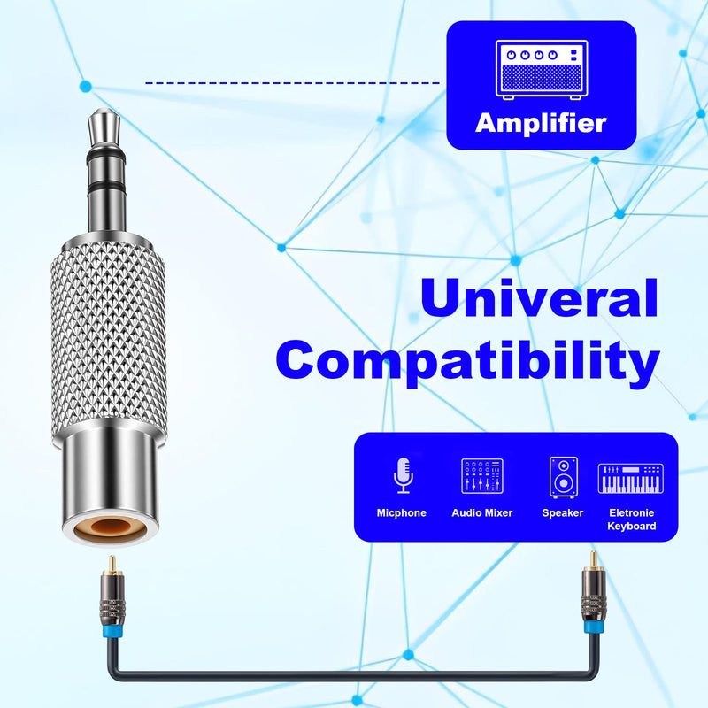 RCA to 3.5mm Audio Adapter, 3.5mm (1/8 Inch) Stereo Plug Male to RCA Female Jack, Metal Adaptor Connector, Silver, 2 Pack, 3-Pole