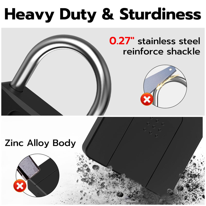 Fingerprint Padlock, Dhiedas Pad Lock with Fingerprint Bluetooth Key Waterproof Heavy Duty Combination Lock for Outdoor Fence Gate Shed Warehouse Gym Storage Yard 1.6 Inch Shackle
